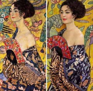 Releitura de Mulher com leque - Gustav Klimt - Fonte: quarantine2020isart - Via Mistérios do Mundo